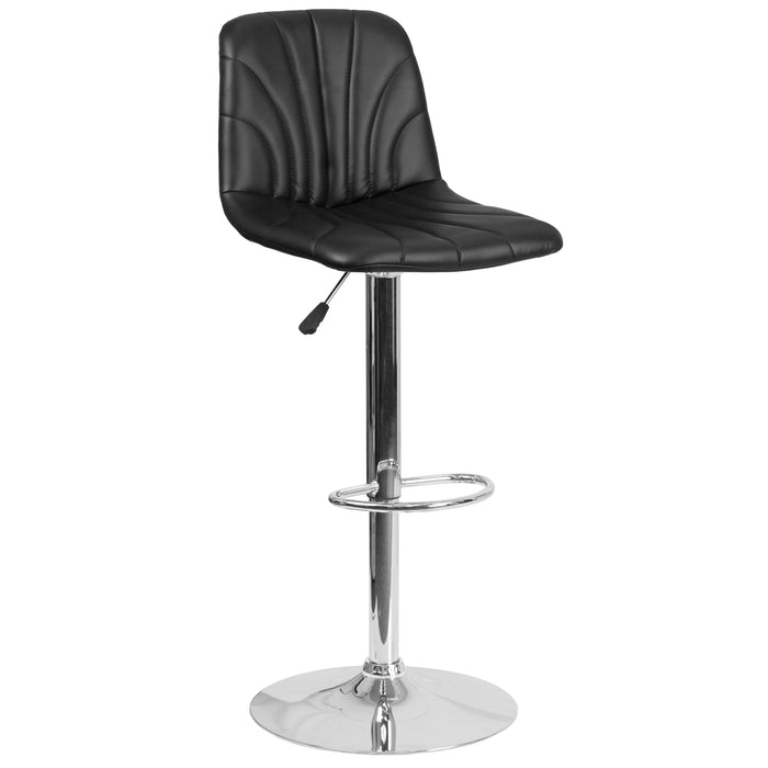 2 Pack Contemporary Vinyl Adjustable Height Barstool with Embellished Stitch Design and Chrome Base