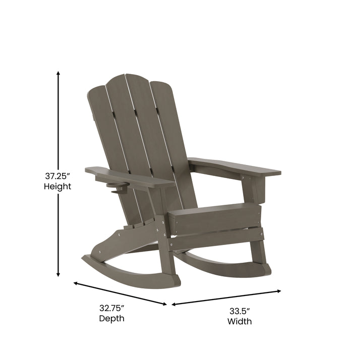 Tiverton Set of 2 Adirondack Rocking Chairs with Cup Holders, Weather Resistant HDPE Adirondack Rocking Chairs