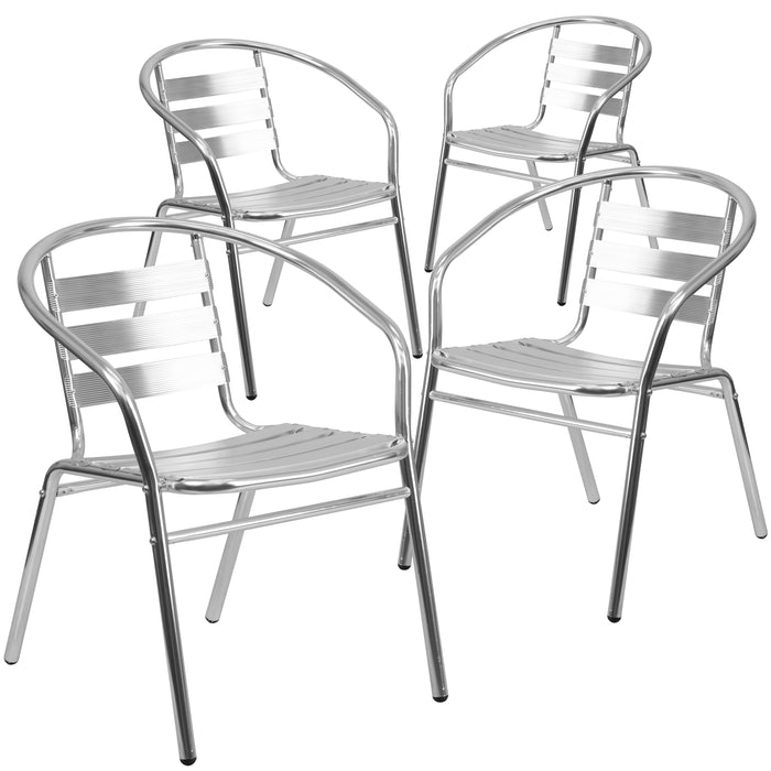 4 Pack Aluminum Commercial Indoor-Outdoor Restaurant Stack Chair with Triple Slat Back