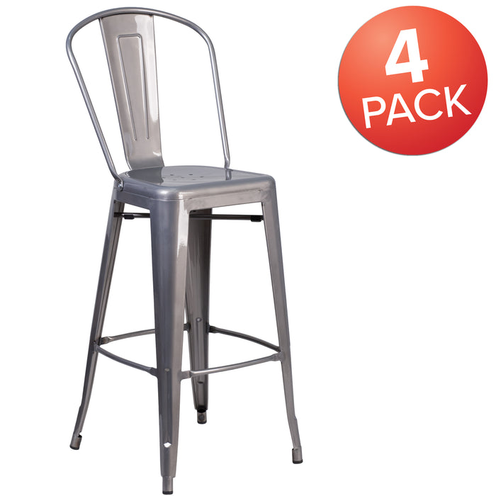4 Pack 30'' High Indoor Barstool with Back