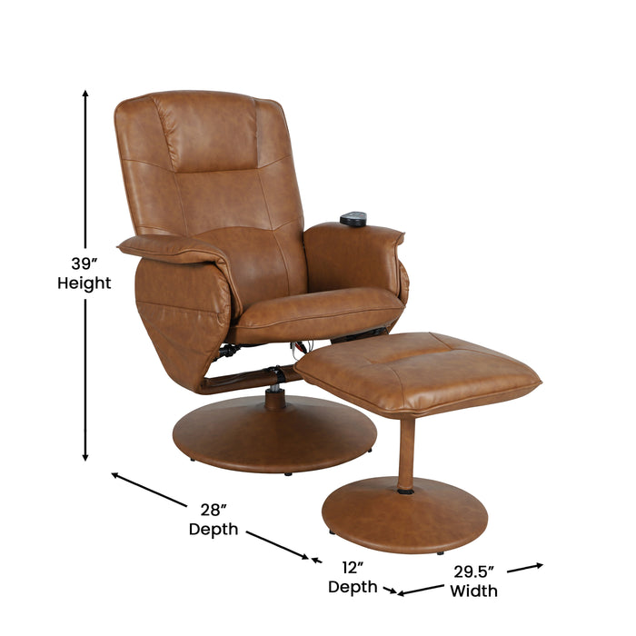 Massaging Multi-Position Recliner with Deep Side Pockets and Ottoman with Wrapped Base