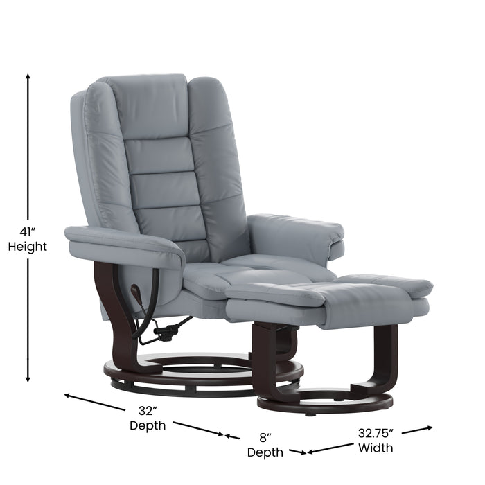 Multi-Position Stitched Recliner & Ottoman with Swivel Base