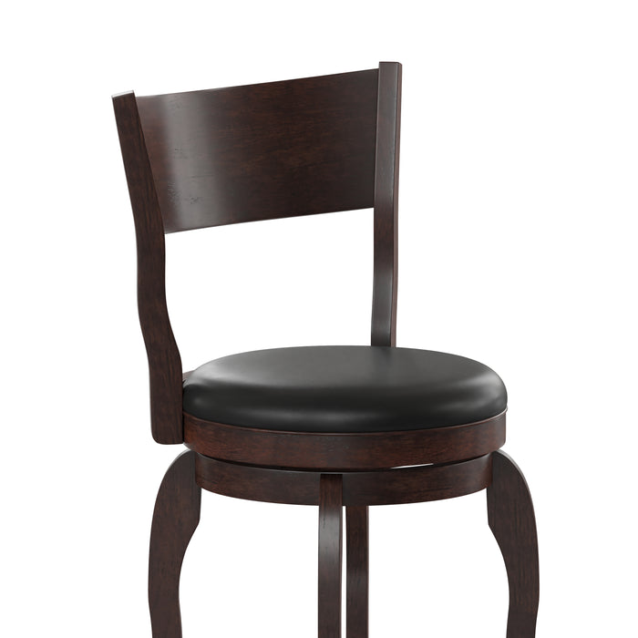 Cale Classic Pub Style Swivel Wooden Barstool with Padded Faux Leather Seat