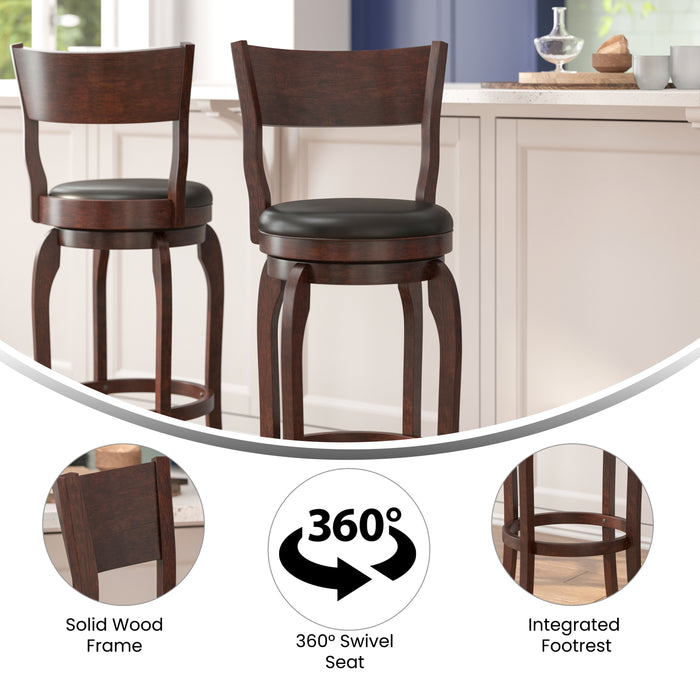 Cale Classic Pub Style Swivel Wooden Barstool with Padded Faux Leather Seat