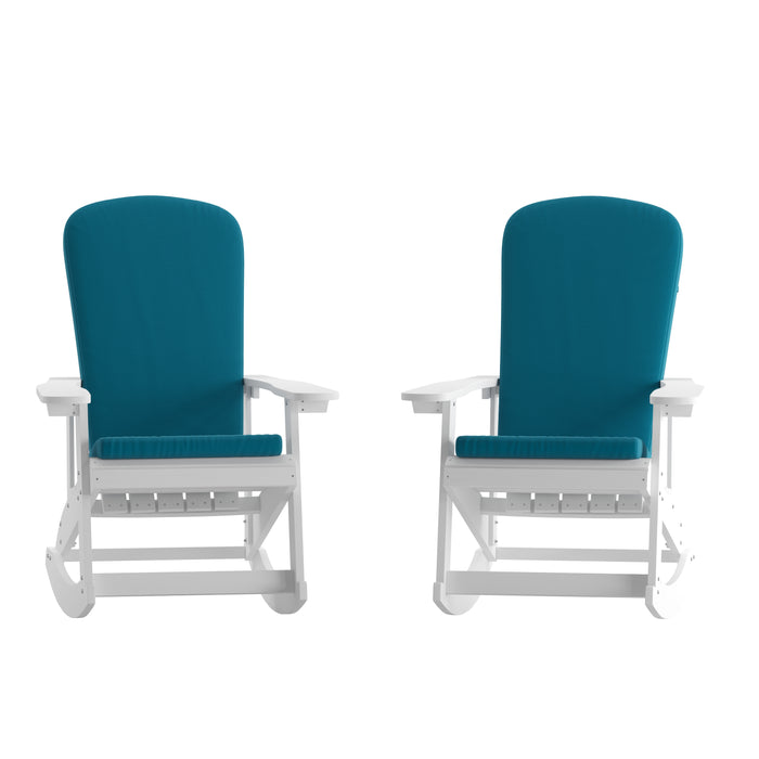 Marcy Set of 2 All-Weather Poly Resin Adirondack Rocking Chairs with Cushions