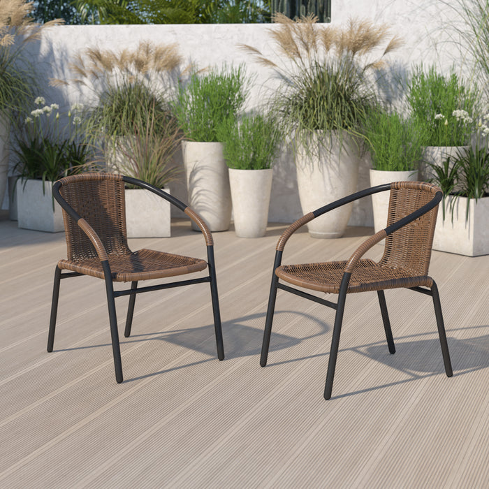 2 Pack Rattan Indoor-Outdoor Restaurant Stack Chair with Curved Back