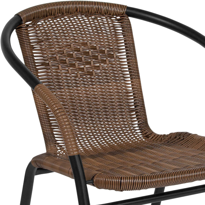 2 Pack Rattan Indoor-Outdoor Restaurant Stack Chair with Curved Back