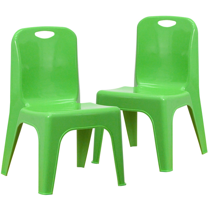 2 Pack Plastic Stackable School Chair with Carrying Handle and 11"H Seat