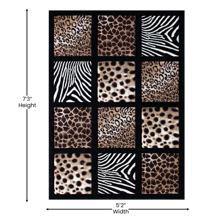 Serengeti Animal Print Olefin accent Rug with Raised Cheetah, Leopard, Zebra and Giraffe Print Squares