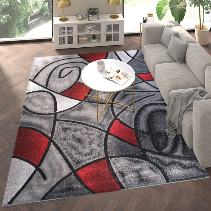 Urbane Contemporary Abstract Geometric Olefin Accent Rug in Gradient Shades with Natural Jute Backing
