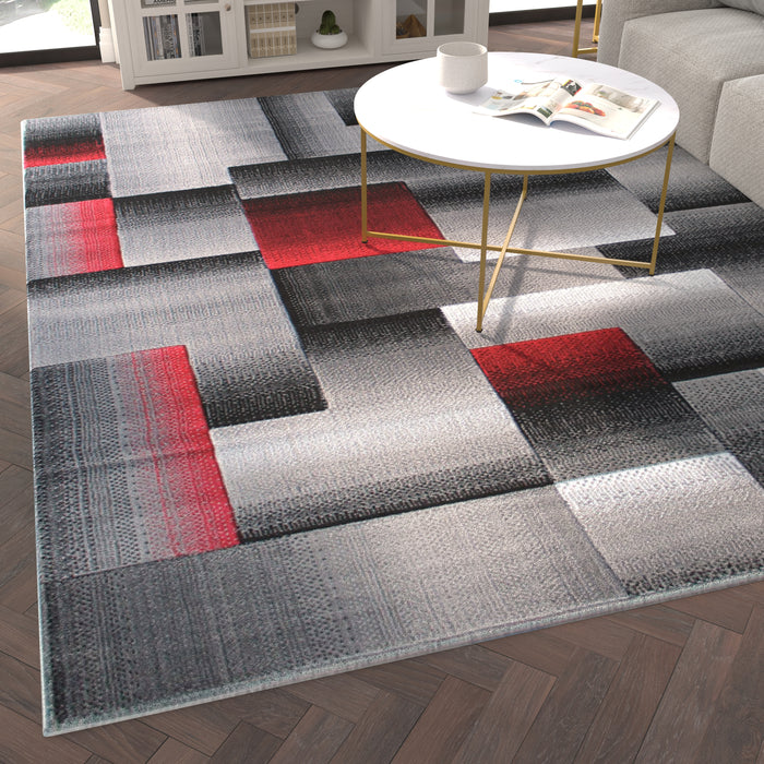 Malaga Modern Cubist Olefin Accent Runner Rug in Gradient Shades with Natural Jute Backing