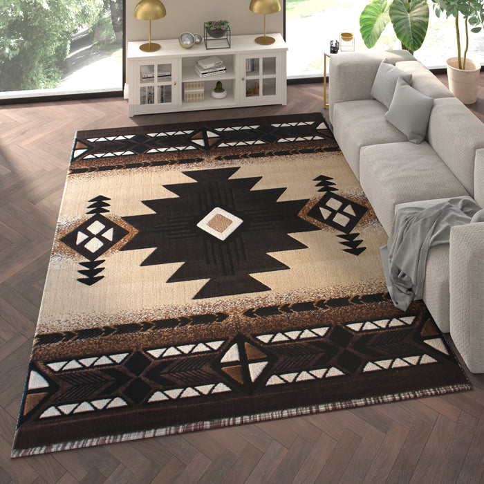 Santa Fe Olefin Accent Rug with Complementary Southwestern Pattern and Jute Backing