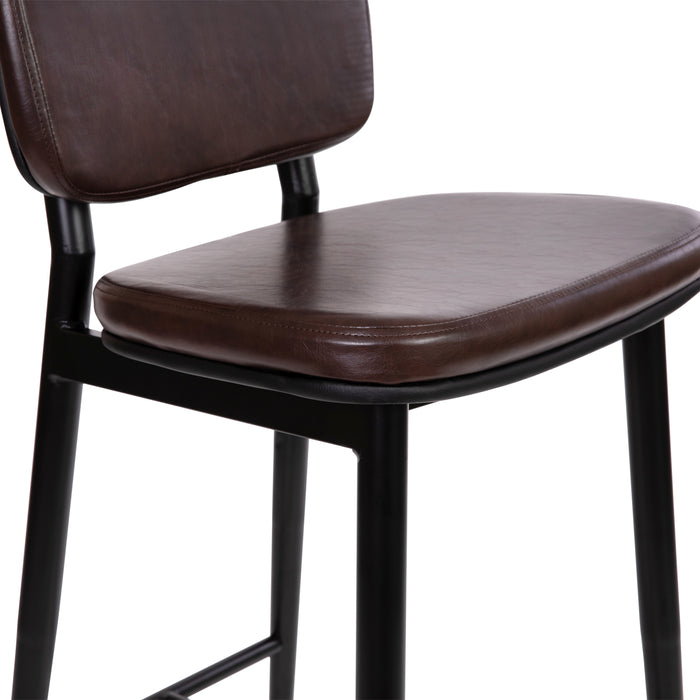 Set of 2 LeatherSoft Barstools with Iron Frame-Integrated Footrest