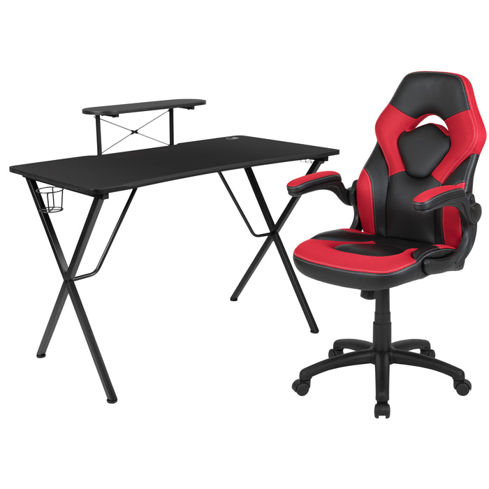 BlackArc Gaming Desk and Racing Chair Set with Headphone Hook, and Monitor Stand