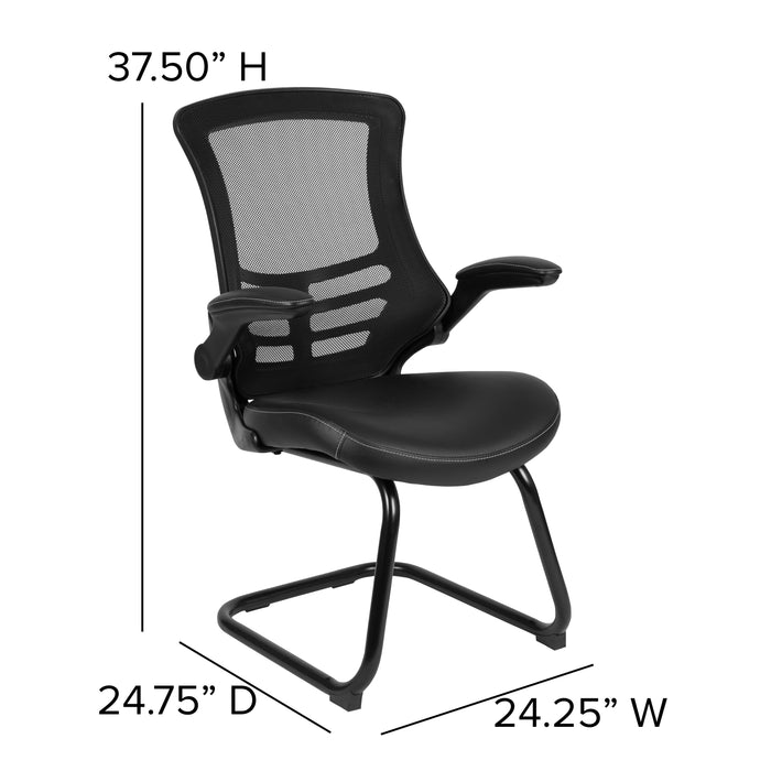 Mesh Sled Base Side Reception Chair with Flip-Up Arms-Office Waiting Room