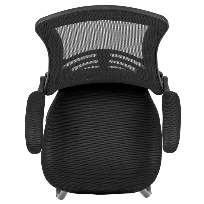 Mesh Sled Base Side Reception Chair with Flip-Up Arms-Office Waiting Room