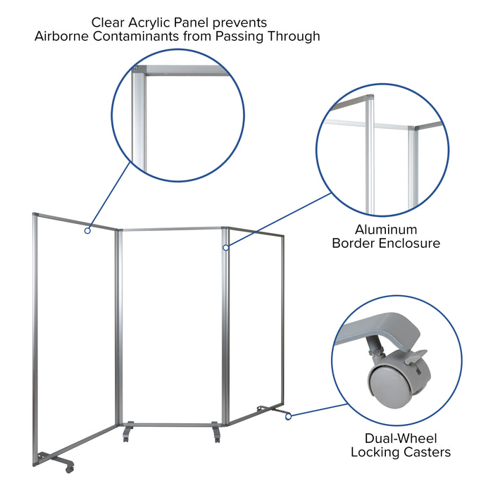 Transparent Acrylic Mobile Partition with Lockable Casters