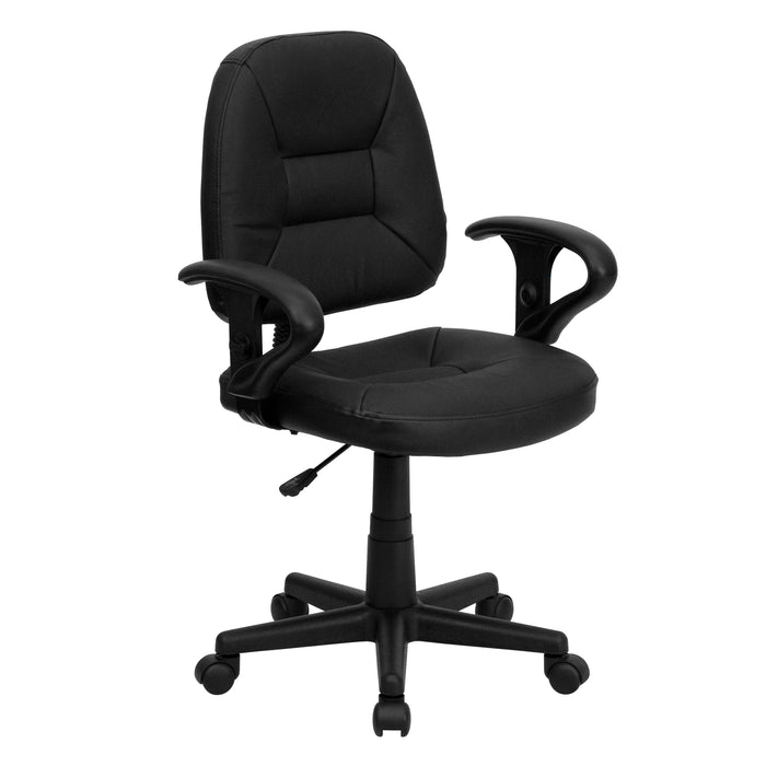 Mid-Back Leather Swivel Ergonomic Task Office Chair with Adjustable Arms