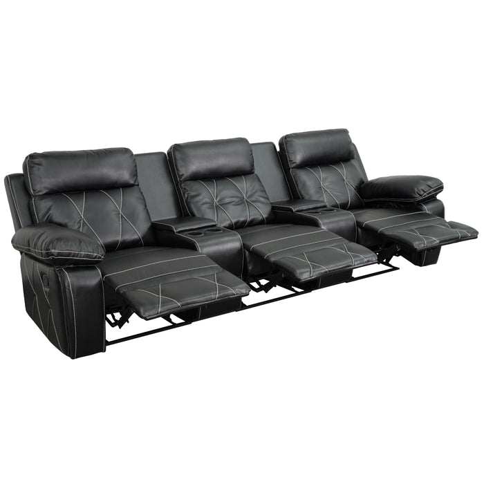 3-Seat Reclining Theater Seating Unit with Straight Cup Holders