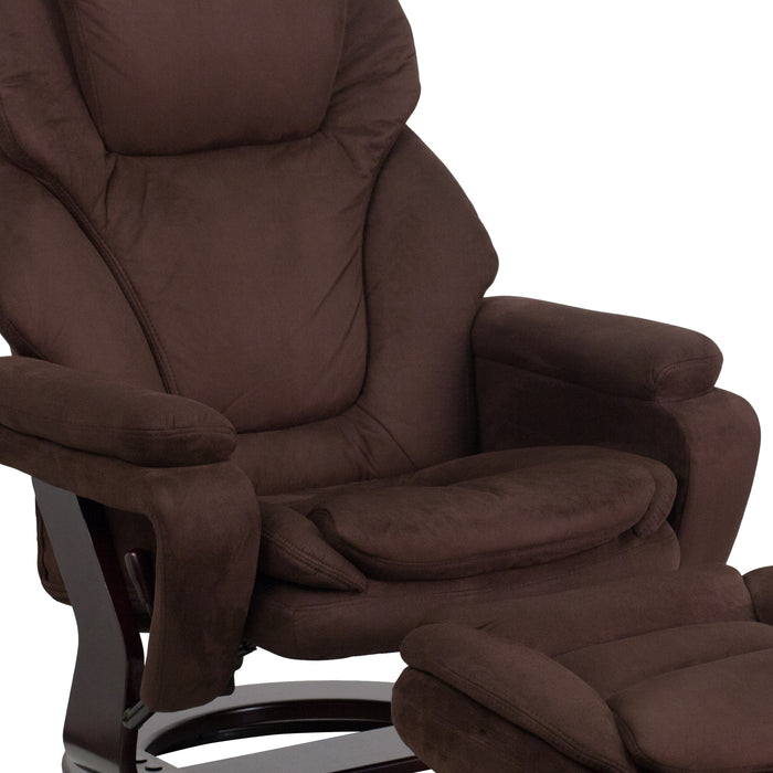Multi-Position Recliner & Ottoman with Swivel Wood Base