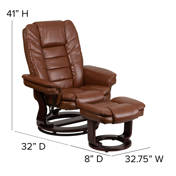 Multi-Position Stitched Recliner & Ottoman with Swivel Base