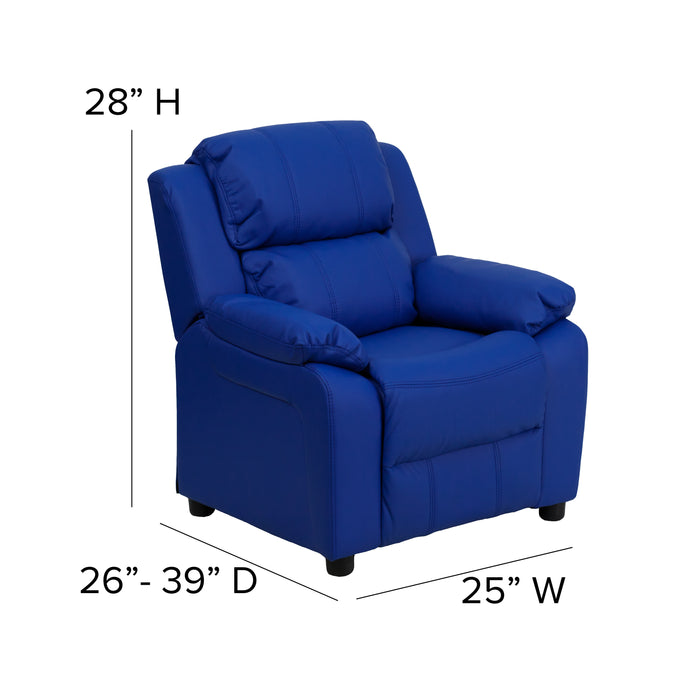 Deluxe Padded Contemporary Kids Recliner with Storage Arms