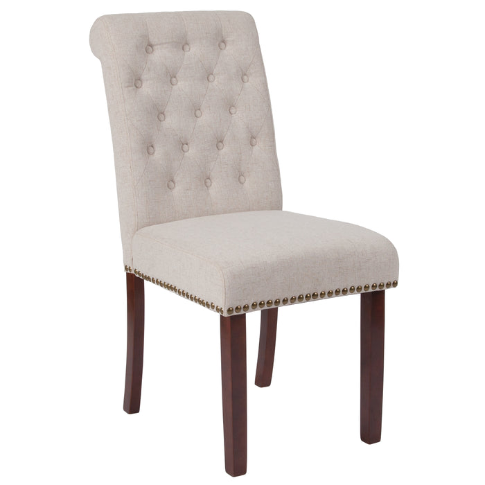 Upholstered Rolled Back Parson's Chair with Nailhead Trim & Finished Frame with Plastic Floor Glides