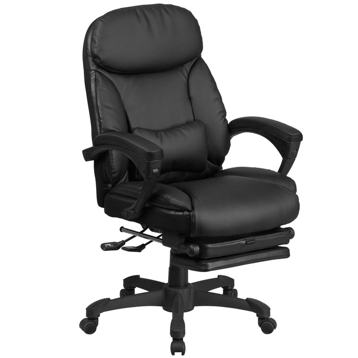 High Back Leather Executive Reclining Swivel Office Chair with Comfort Coil Seat Springs and Arms