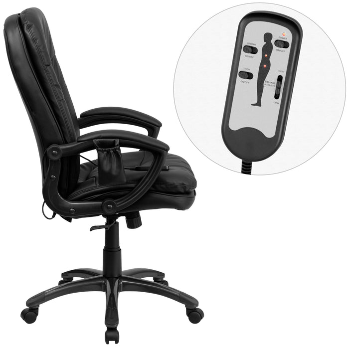 High Back Ergonomic Massaging Leather Executive Swivel Office Chair with Remote Pocket and Arms