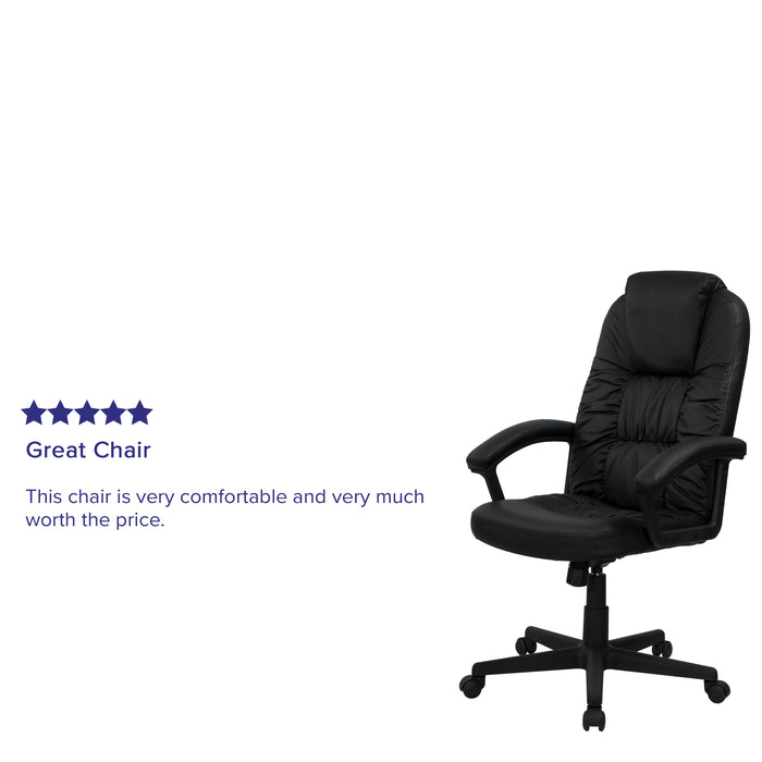 High Back Leather Soft Ripple Upholstered Executive Swivel Office Chair with Padded Arms