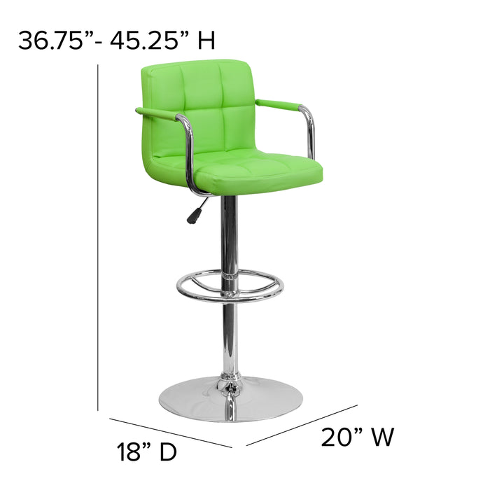 Contemporary Quilted Vinyl Adjustable Height Barstool with Arms