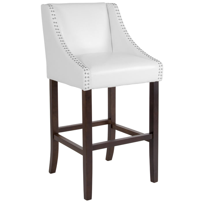 30"H Transitional Upholstered Walnut Barstool with Accent Nails