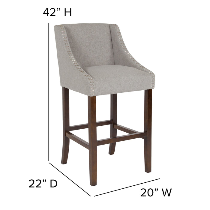 30"H Transitional Upholstered Walnut Barstool with Accent Nails