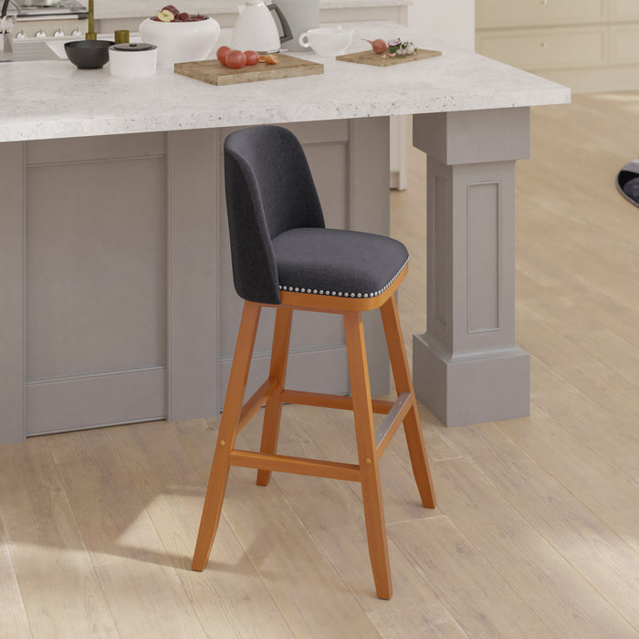 Jada Upholstered Mid-Back Stools with Nailhead Accent Trim & Wood Frames