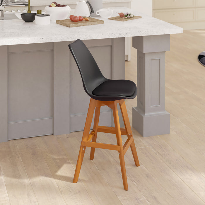 Foster Set of Two Upholstered Dining Stools with Matching Attached Seat and Wood Frame