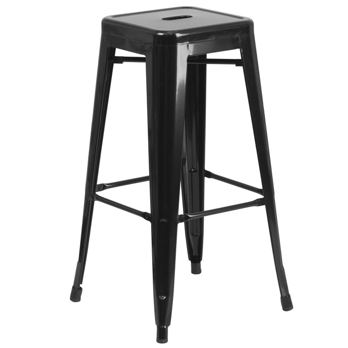 Commercial Grade 23.75" Square Metal Indoor-Outdoor Bar Set & 2 Backless Stools