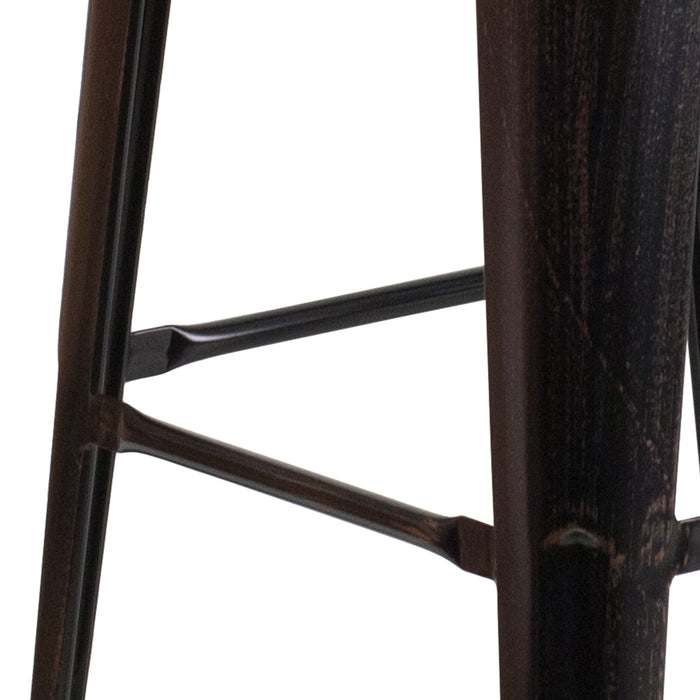 30"H Backless Metal Barstool with Wood Seat