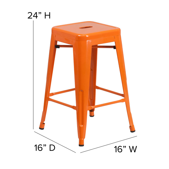Commercial Grade 24"H Backless Metal Indoor-Outdoor Counter Stool w/ Square Seat