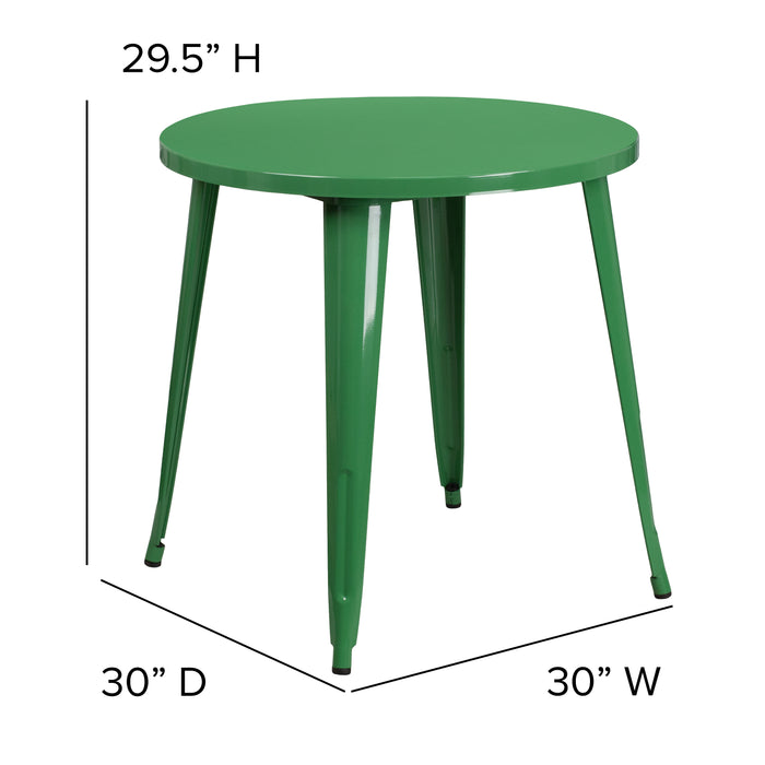 Commercial Grade 30" Round Colorful Metal Indoor-Outdoor Dining Table