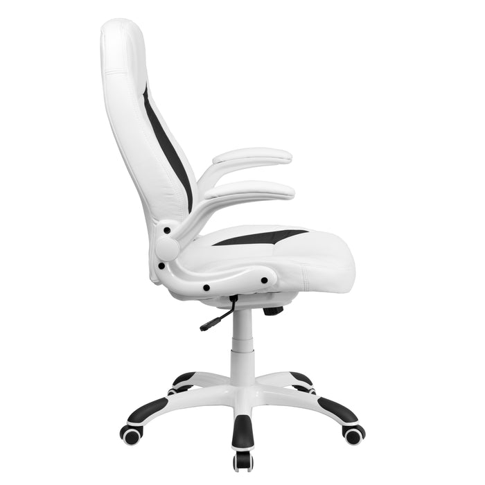 High Back Leather Executive Swivel Ergonomic Office Chair with Flip-Up Arms