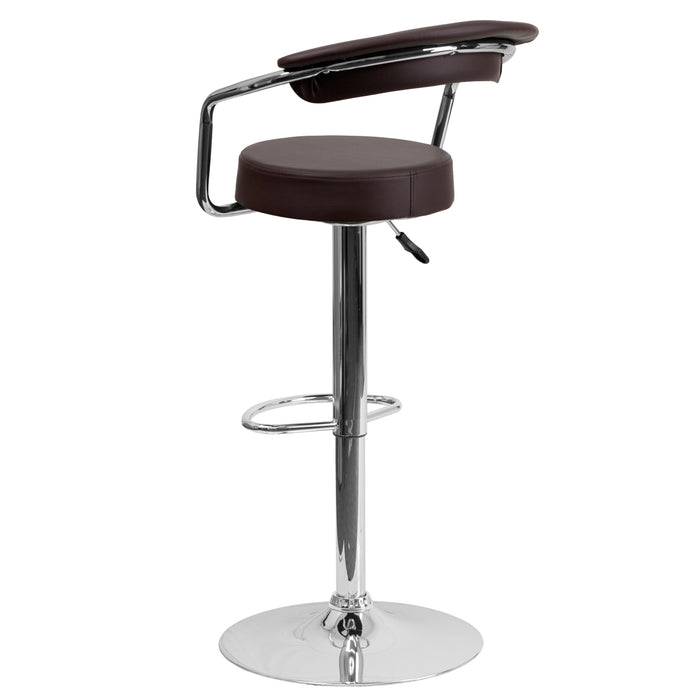 Contemporary Vinyl Adjustable Height Barstool with Arms