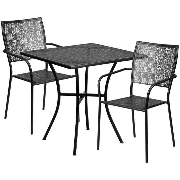 Commercial Grade 28" Square Metal Garden Patio Table Set w/ 2 Square Back Chairs