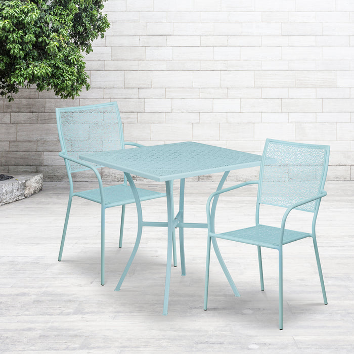 Commercial Grade 28" Square Metal Garden Patio Table Set w/ 2 Square Back Chairs