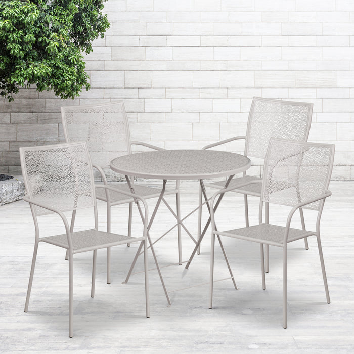 Commercial Grade 30" Round Metal Folding Patio Table Set w/ 4 Square Back Chairs