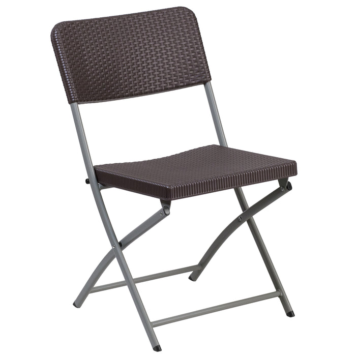 2 Pack Rattan Plastic Folding Chair with Gray Frame