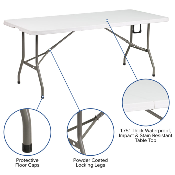 6-Foot Bi-Fold Plastic Banquet and Event Folding Table with Handle