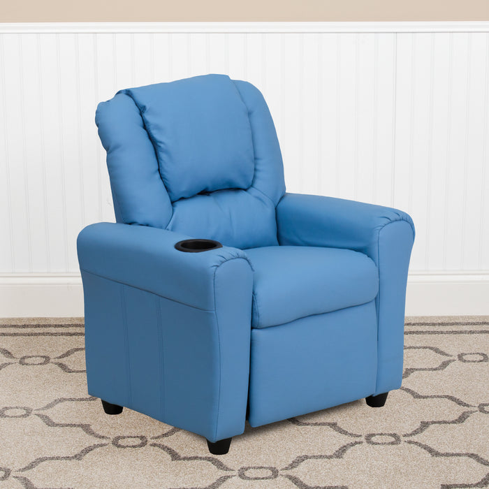 Contemporary Kids Recliner with Cup Holder and Headrest