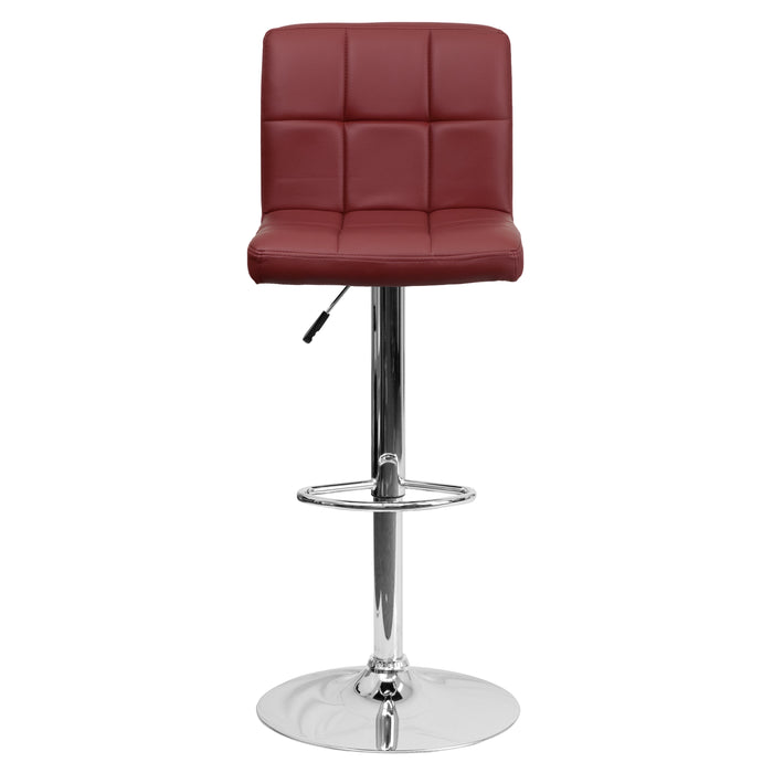 Quilted Vinyl Swivel Adjustable Height Barstool with Chrome Base