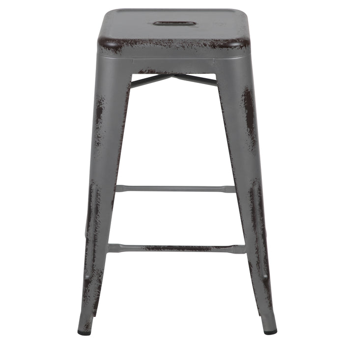 Commercial Grade 24"H Backless Distressed Metal Indoor-Outdoor Counter Stool