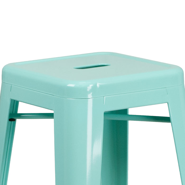 Commercial Grade 30"H Backless Metal Indoor-Outdoor Barstool with Square Seat